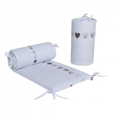 Aparatoare protectie patut - Set 2 protectii, aparatoare, bumbac patut copii, bebelusi, beberoyal 180x35 cm, Teddy Bears&Hearts Alb