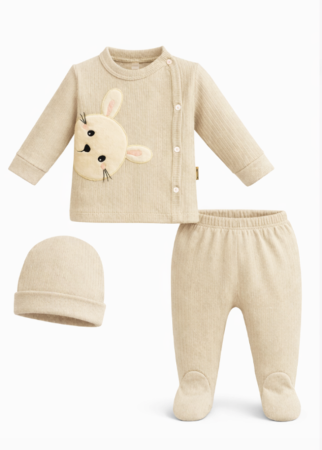 Noutati - Set 3 piese, 0-3 luni, iepurasul curios, bej