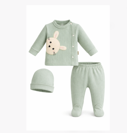Costumase primavara-vara - Set 3 piese, 0-3 luni, Ursuletul curios, Gri verzui
