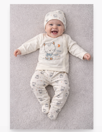 Set nou nascut - Set 3 piese, Bebe motanel, 0-3 luni