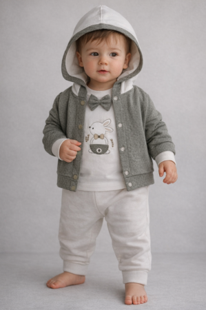 Noutati - Set 3 piese, Iepurasul elegant, verde gri