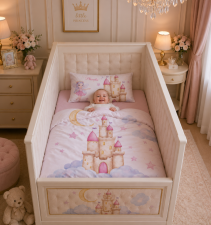 Lenjerii 3 piese - Set 3 piese Lenjerie de Pat pentru Copii, Castelul Printesei