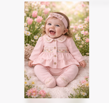 Hainute bumbac organic - Set 3 piese, Model Vintage, Cu accesorii brodate, 0-3 luni