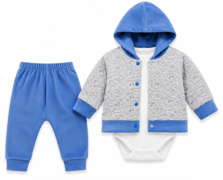 Noutati - Set 3 piese pentru bebeluși - body, pantaloni și geaca cu gluga, Gri