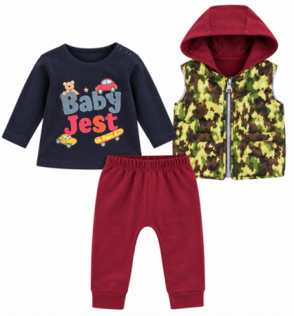 Haine bebe baietei - Set 3 piese pentru copii, army burgund