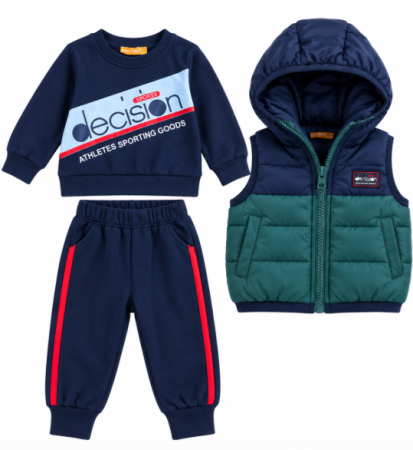 Haine bebe baietei - Set 3 piese pentru copii cu vestă matlasată - confort și stil, Verde