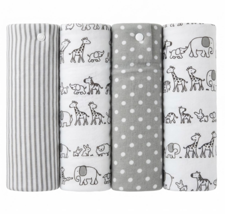 Haine bebe fetite - Set 4 scutece din finet model cu animalute diverse, gri