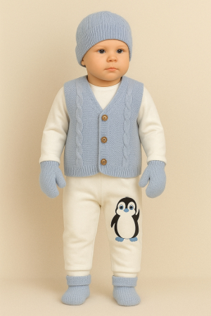 Set nou nascut - Set 6 piese, costumas bebe cu Vestuta si botosei, Albastra