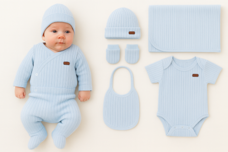 Set nou nascut - Set 7 piese, trusou, Bumbac pieptanat