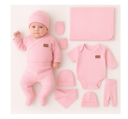 Haine bebe fetite - Set 7 piese, trusou, Bumbac pieptanat