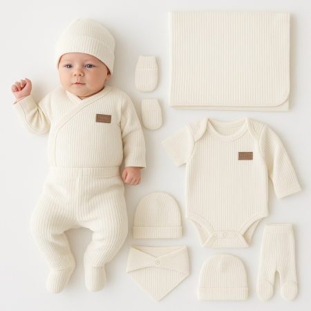 Haine bebe fetite - Set 7 piese, trusou, Bumbac pieptanat