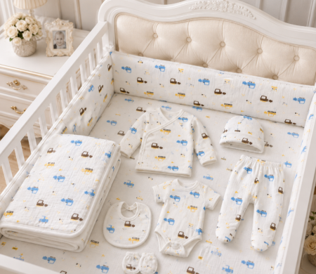 Set nou nascut - Set 7 piese, trusou, Bumbac pieptanat, Masinute