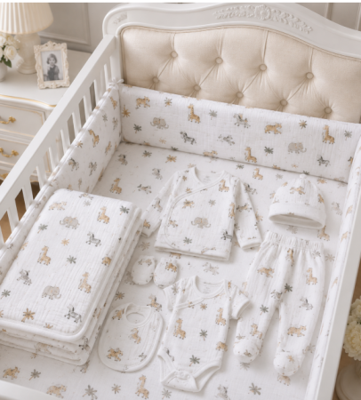Set nou nascut - Set 7 piese, trusou, Bumbac pieptanat, pentru maternitate, Animalute