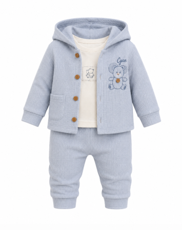 Noutati - Set bebe 3 piese cu hanorac și pantaloni, din bumbac, Gri