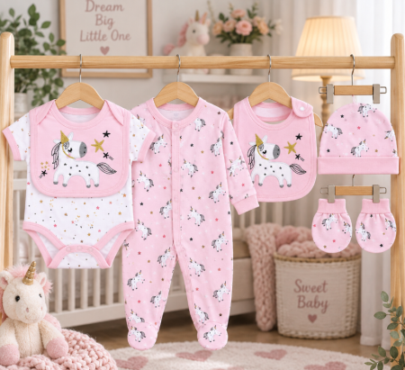 Costumase toamna-iarna - Set bebe 5 piese din bumbac 100% - confort și delicatețe pentru cei mici, Pony, 0-3 luni