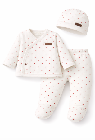 Costumase - Set bebeluși, 3 piese, Inimioare, 0-3 luni