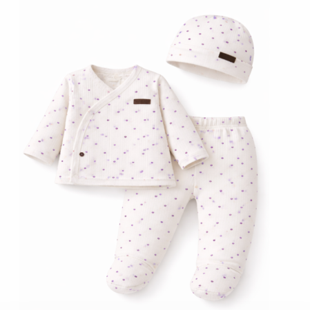 Costumase toamna-iarna - Set bebeluși, 3 piese, Inimioare, 0-3 luni
