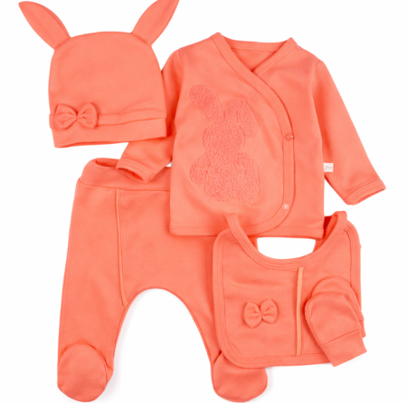 Costumase - Set bebeluși, 5 piese, corai cu iepuraș, model premium, 0-3 luni