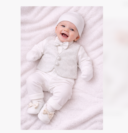 Costum botez - Set cadou, 0-3 luni, 5 piese, Alb