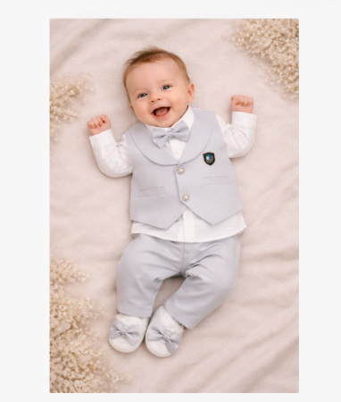 Haine bebe baietei - Set cadou, 0-3 luni, cu emblema, gri