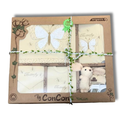 Noutati - Set cadou 10 piese pentru nou nascuti, Bumbac Organic, Fluturas