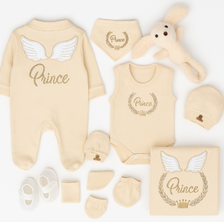 Costumase vara-primavara - Set cadou 8 piese pentru nou nascuti, Bumbac Organic, Princess