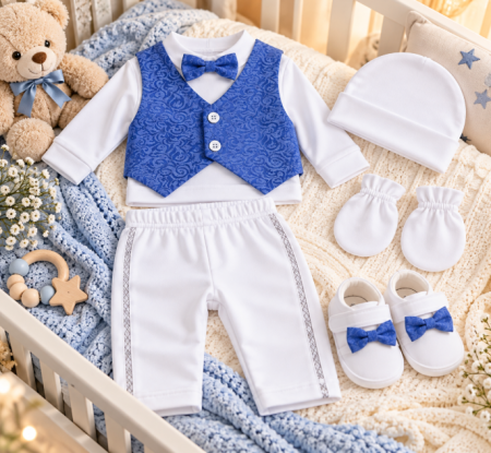 Haine bebe baietei - Set cadou botez pentru bebeluși - ținută elegantă și completă, albastru electric