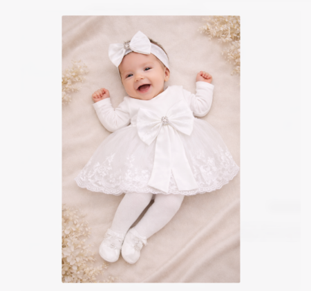 Haine bebe fetite - Set cadou, Rochita cu dantela, alb