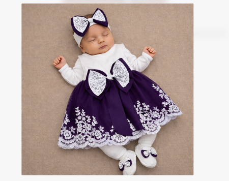 Haine bebe fetite - Set cadou, Rochita cu dantela, Mov