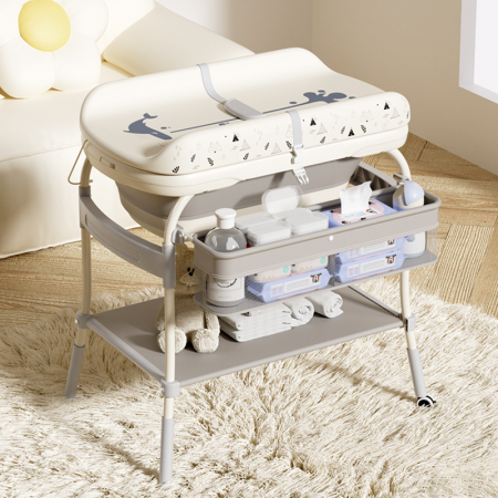 Pentru bebe - Set de baie 2 în 1 Beberoyal Little Joy - Masă de înfășat cu cădiță pliabilă, termometru digital TouchMe și înălțime reglabilă CD-030-123