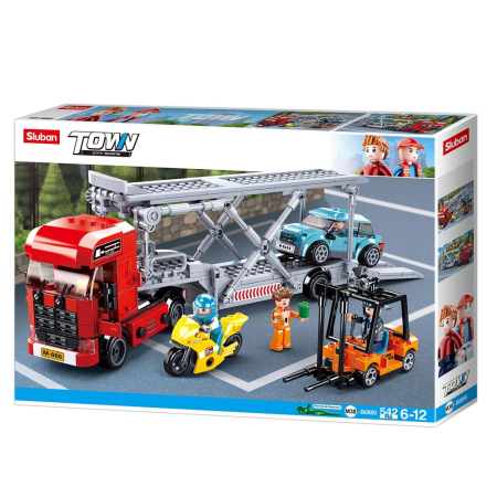 Noutati - Set de constructie Town, 542 piese, Camion transport masini - Sluban
