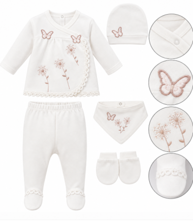 Haine bebe fetite - Set din bumbac organic pentru bebeluși - 5 piese, 0-3 luni, Flori de camp