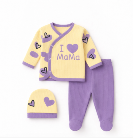Costumase - Set hainute, 0-3 luni, I Love mama, Mov pudrat