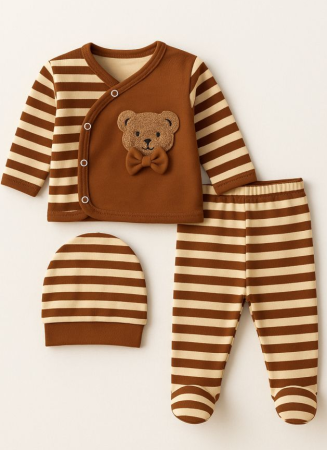 Costumase vara-primavara - Set hainute, 0-3 luni, Ursulet cu papion, Maro