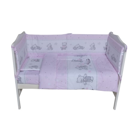 Noutati - Set lenjerie bumbac 4 piese pentru saltea de 120 x 60 cm, Bears&Toys Roz, Beberoyal
