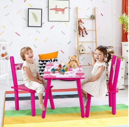 Birou copii - Set masuta cu scaunele, 59x39x40 cm, roz ciclame