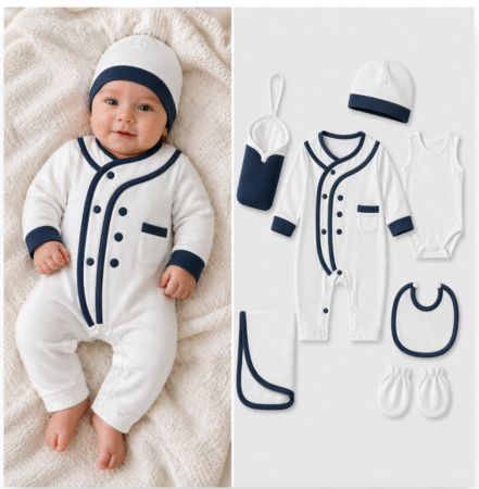 Noutati - Set maternitate, cu suport textil biberon, 0-3 luni, alb-albastru