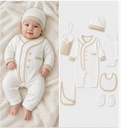 Noutati - Set maternitate, cu suport textil biberon, 0-3 luni, alb-bej