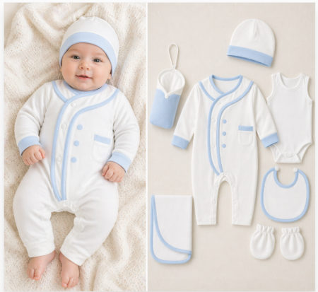 Noutati - Set maternitate, cu suport textil biberon, 0-3 luni, alb bleu