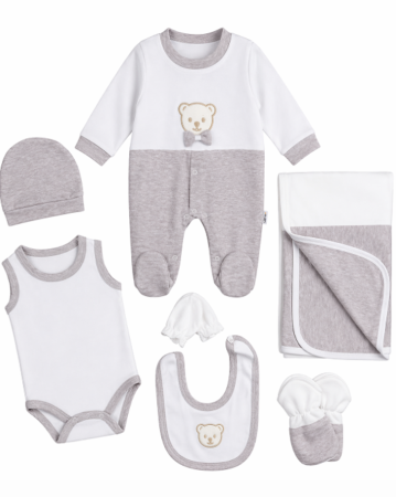 Noutati - Set maternitate, model ursulet cu papion, 0-3 luni, Alb cu bej
