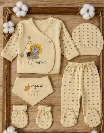 Costumase vara-primavara - Set Nou născut 5 Piese, Bumbac organic, Leut