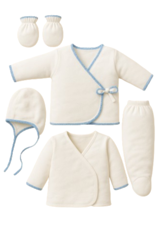 Set nou nascut - Set nou nascut, cu 5 piese, 0-3 luni, cu 2 bluzite, albastru