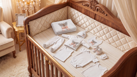 Trusou botez - Set Nou-Născut Premium, Pentru maternitate, 10 Piese din Bumbac cu Păturică, Fluturas