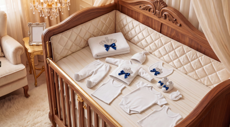 Trusou botez - Set Nou-Născut Premium, Pentru maternitate, 10 Piese din Bumbac cu Păturică, Regal, Bleumarin