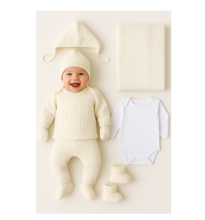 Hainute bumbac organic - Set nou nascut, tricotat, din fibre organice, 7 piese