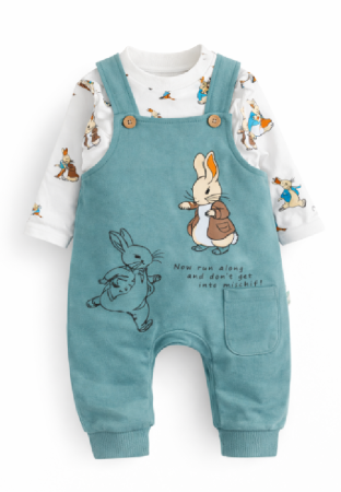 Haine bebe baietei - Set salopeta cu bluzita, Iepuras, Vernil