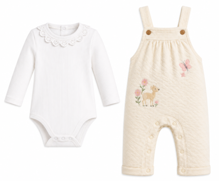 Costumase - Set salopeta cu body, Caprioara, Bej