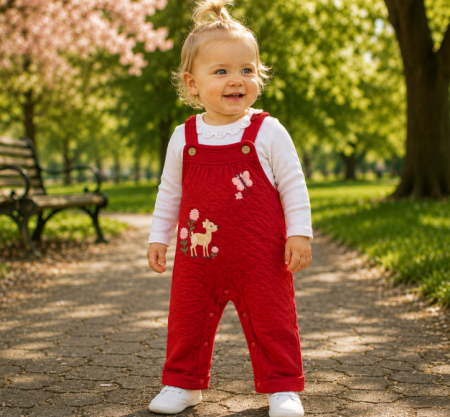 Costumase toamna-iarna - Set salopeta cu body, Caprioara, Rosu