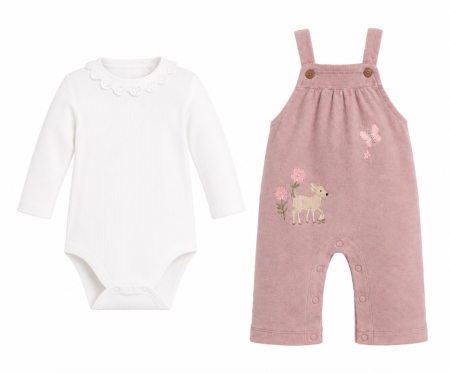 Costumase - Set salopeta cu body, Caprioara, Roz pudrat