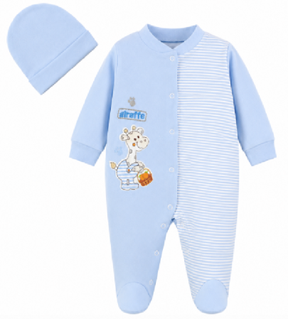 Set nou nascut - Set Salopetă pentru Bebeluși cu Căciuliță din Bumbac, Bleu